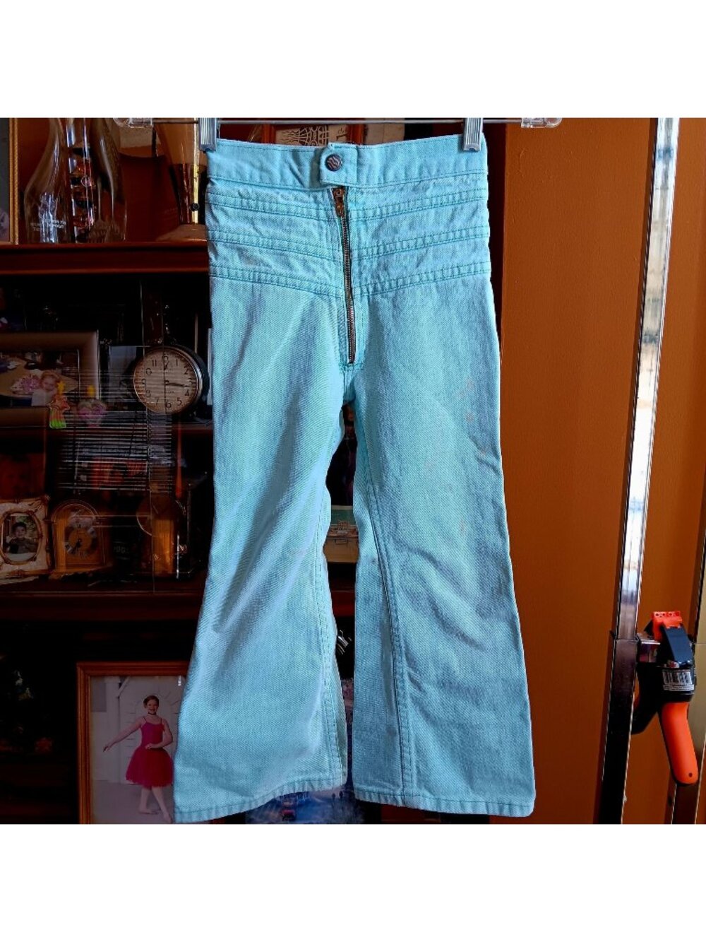 Vintage Boys Flare Jeans sz 7 21x20 hillbilly Denim Talon Zipper seafoam 1970s
